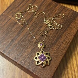 14K Yellow Gold and Purple Amethyst Pendant & 18” 14K Gold Chain